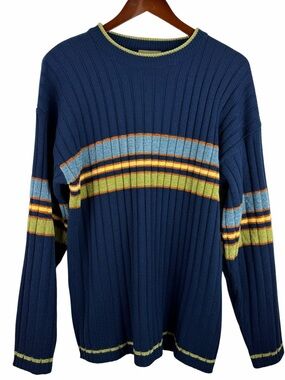 Surf Soul Outfitters Vintage | Navy Multi Color Chenille Stripe Ribbed Sweater